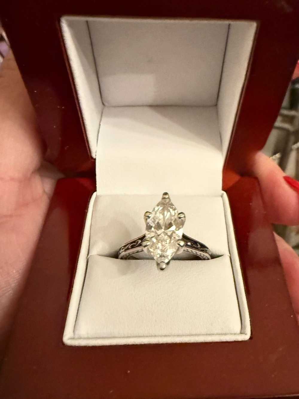 White Marquise-Cut Solitaire Ring in Silver